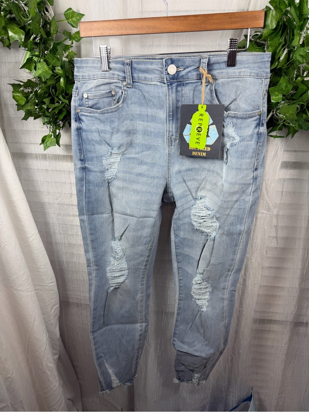 Indigo Rein High Rise Crop Distressed Jeans